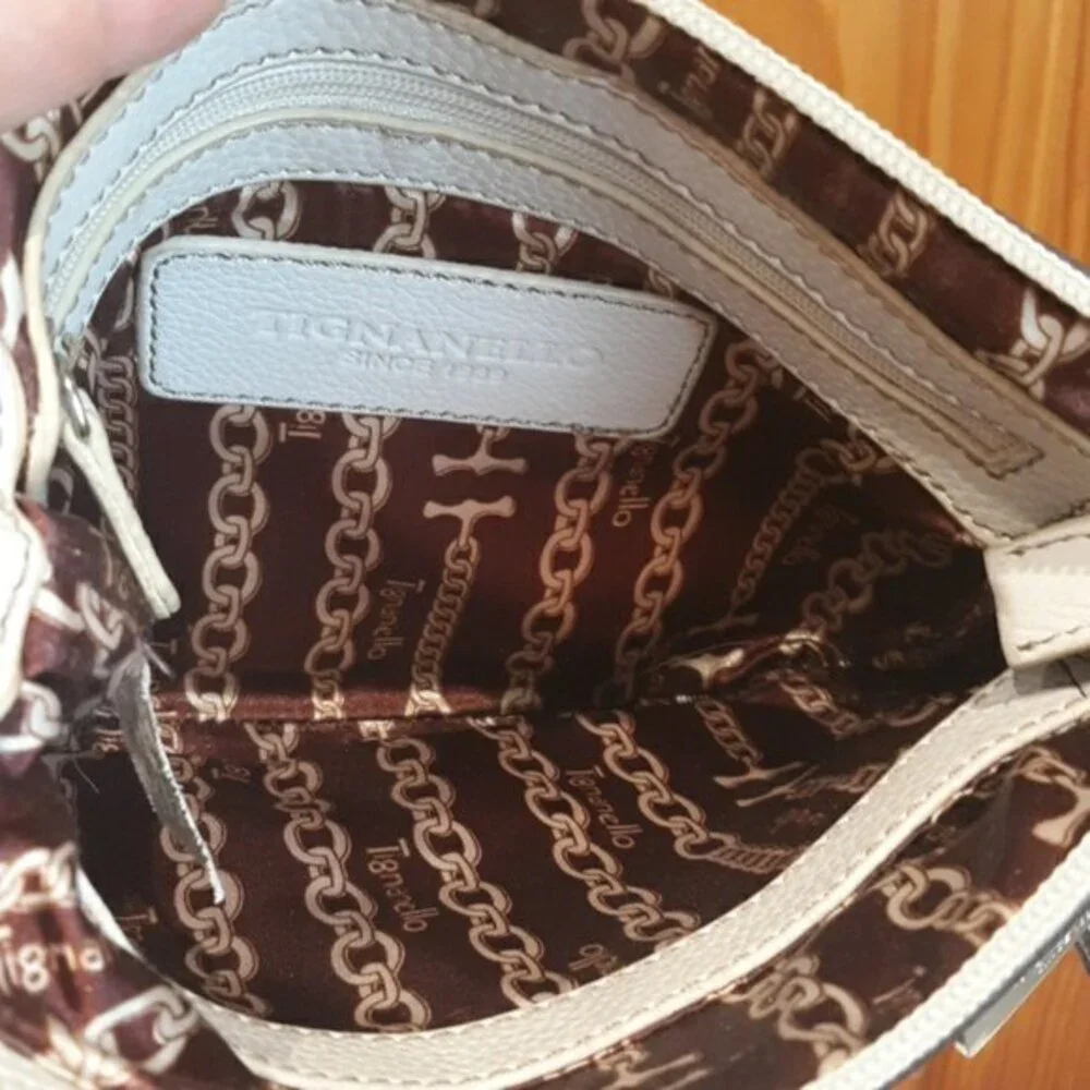 Tignanello Small White Pebbled Leather Crossbody | Organizer Purse Bag